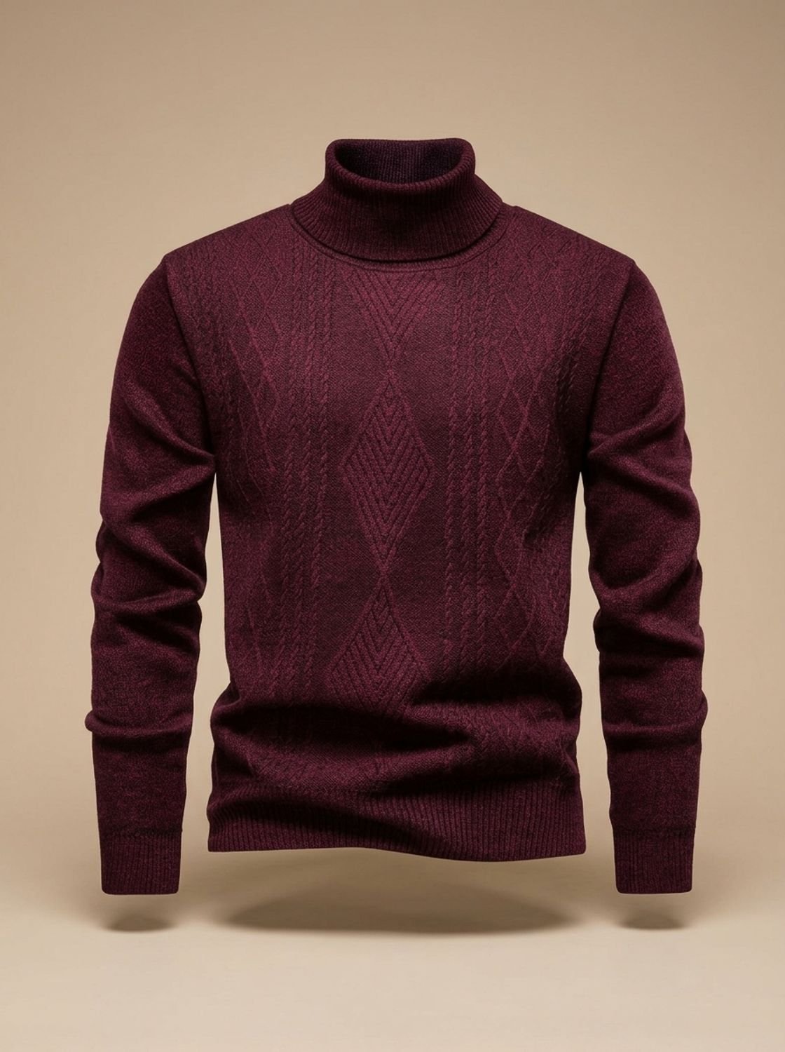Men's Slim Fit Cable-Knit Turtleneck Sweater - Burgundy