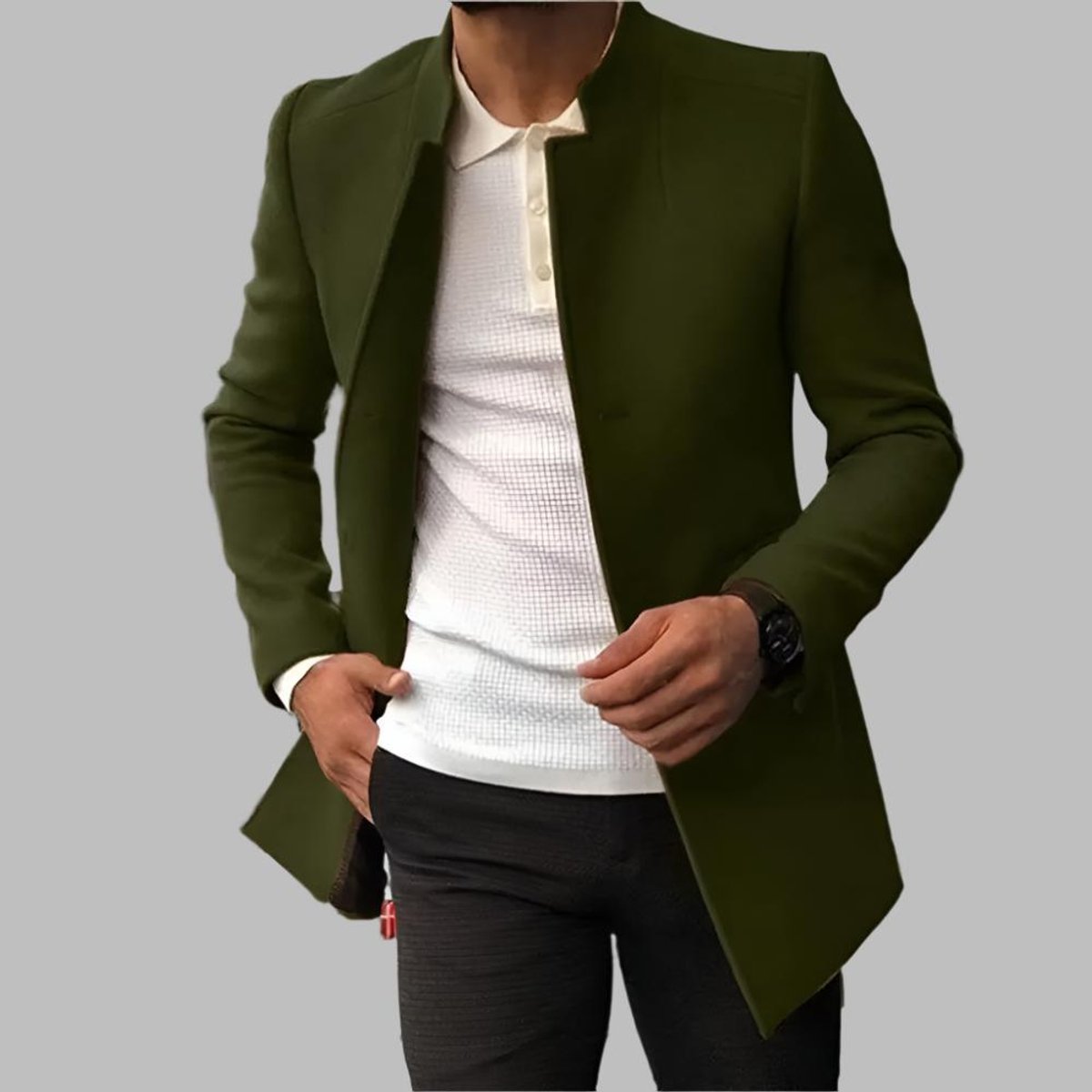 Men's Collarless Wool Coat