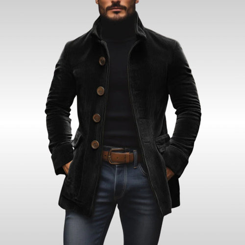 Men's Corduroy Wool Coat - Black
