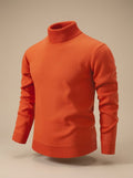 Men's Slim-Fit Fine-Knit Turtleneck Sweater with Ribbed Cuffs - Orange