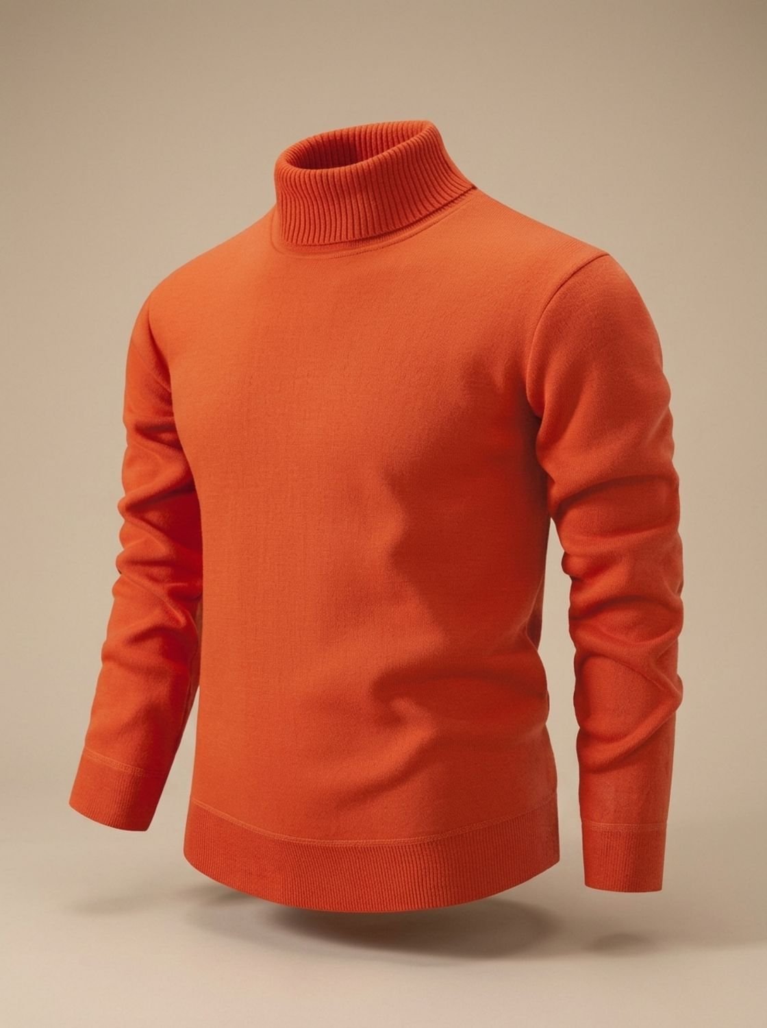 Men's Slim-Fit Fine-Knit Turtleneck Sweater with Ribbed Cuffs - Orange