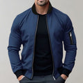 Men's Slim-Fit Ribbed-Collar Bomber Jacket - Blue