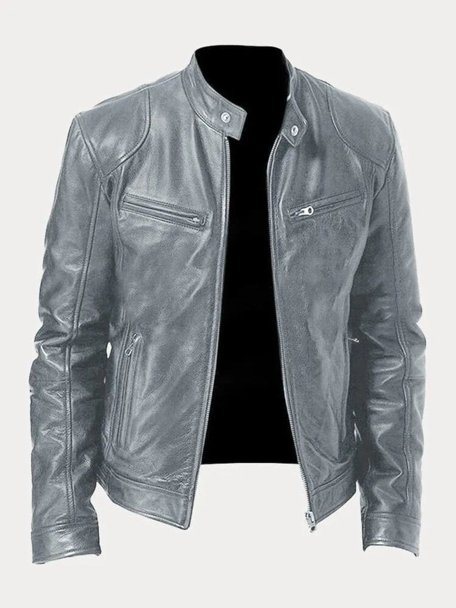 Men's Quilted Leather Moto Jacket - Gray