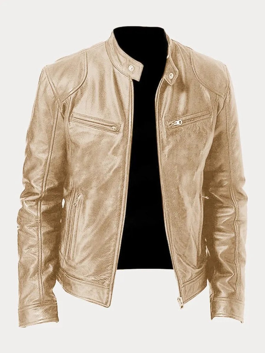 Men's Quilted Leather Moto Jacket - Gold