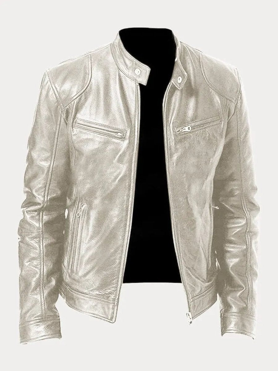 Men's Quilted Leather Moto Jacket - Silver