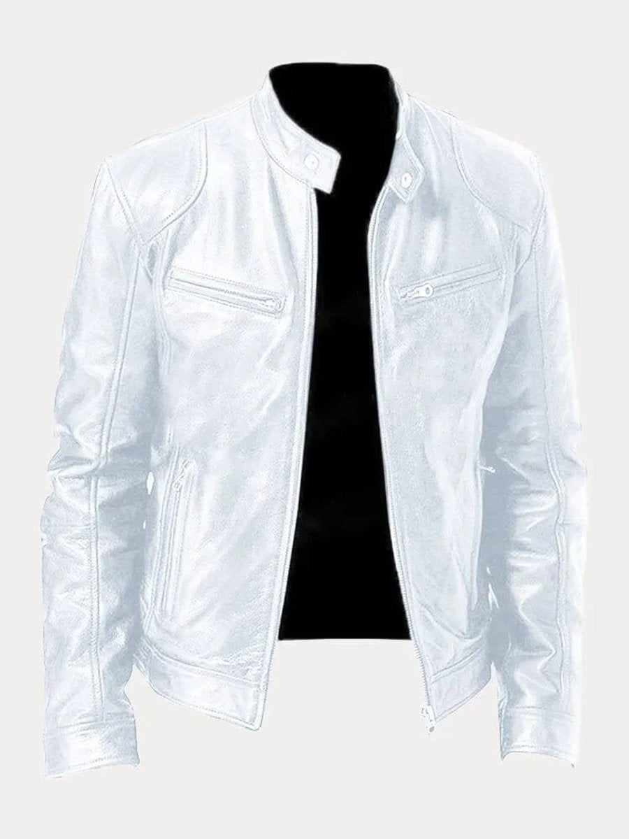 Men's Quilted Leather Moto Jacket - White