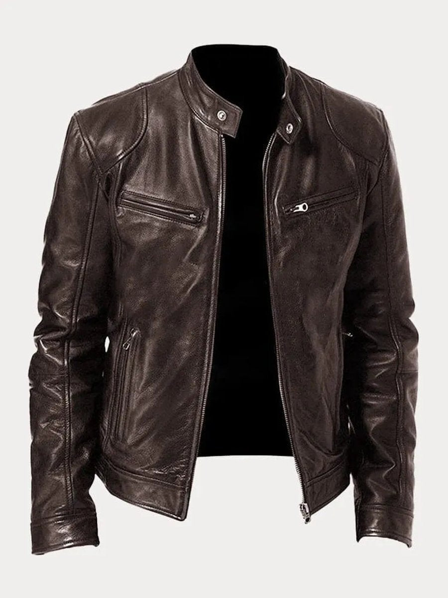 Men's Quilted Leather Moto Jacket - Brown