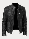 Men's Quilted Leather Moto Jacket - Black