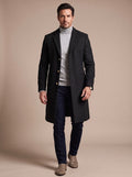 Men's Slim Fit Knee-Length Wool Blend Overcoat - Black