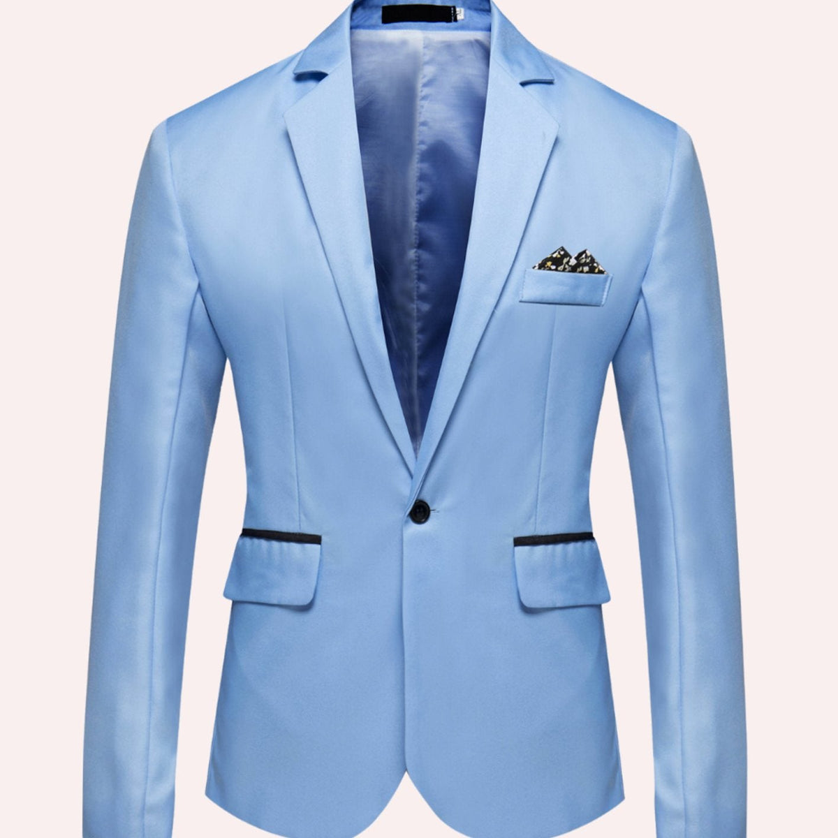 Men's Slim Fit Single Button Business Blazer - Sky Blue