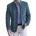 Men's Slim-Fit Stand-Collar Suede Blazer Jacket - Blue
