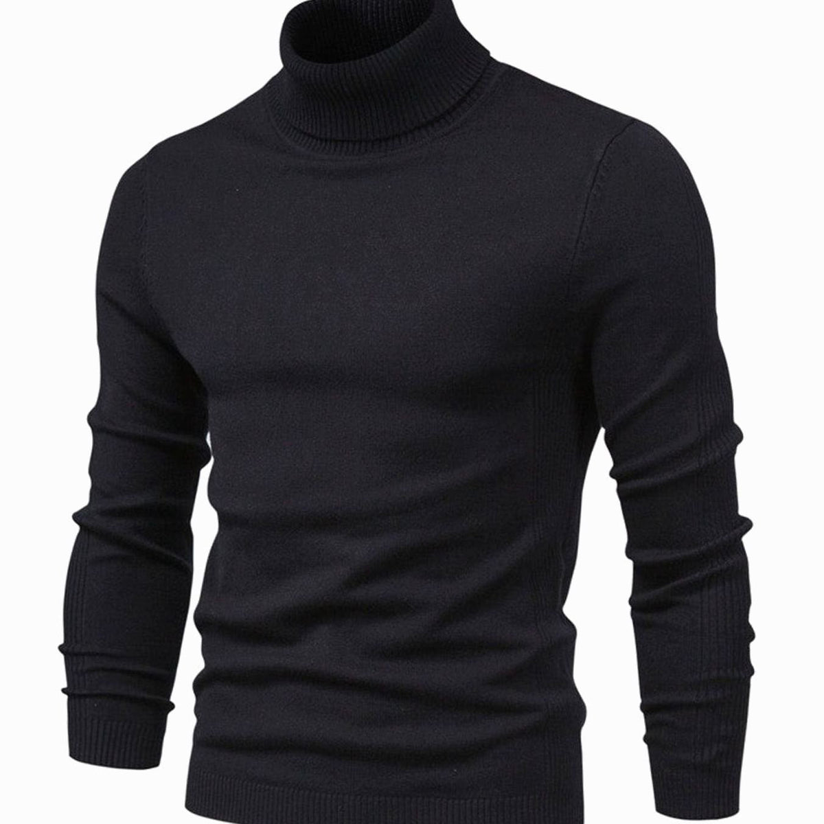 Men's Slim-Fit Ribbed Turtleneck Knit Sweater - Black