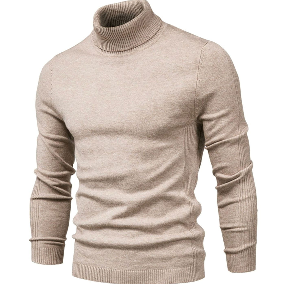 Men's Slim-Fit Ribbed Turtleneck Knit Sweater - Beige