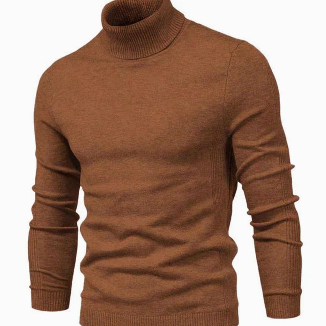 Men's Slim-Fit Ribbed Turtleneck Knit Sweater - Brown