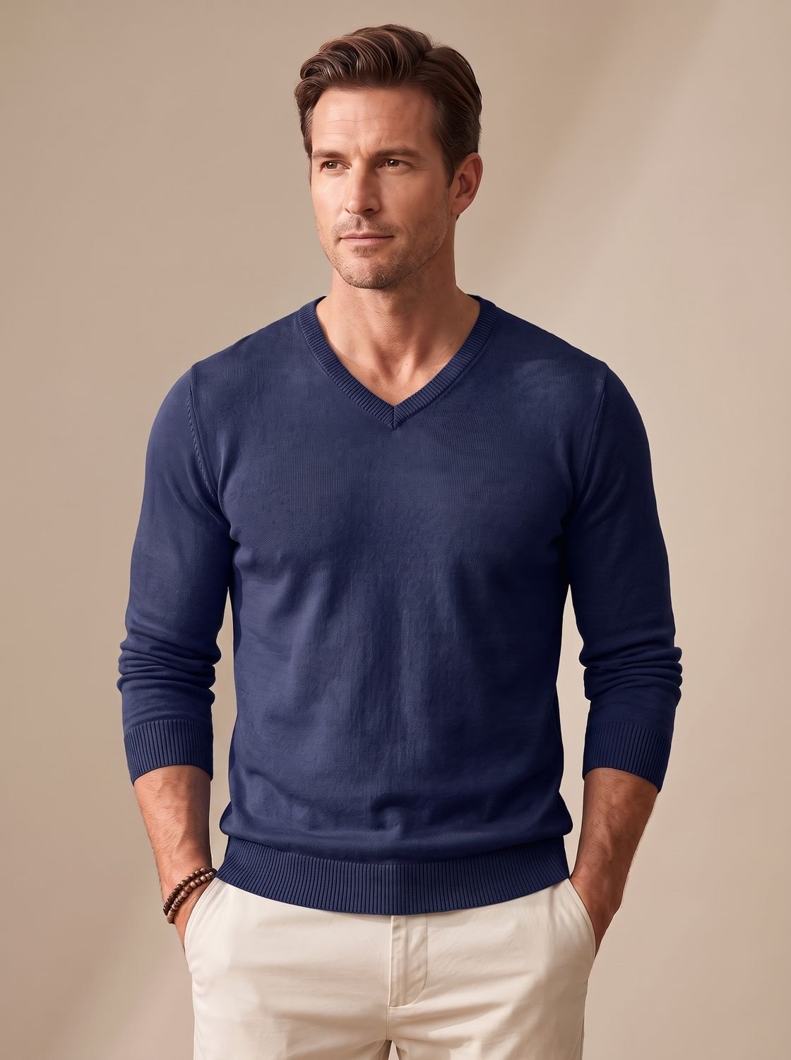 Men's Slim-Fit Stretch Fine-Knit V-Neck Sweater