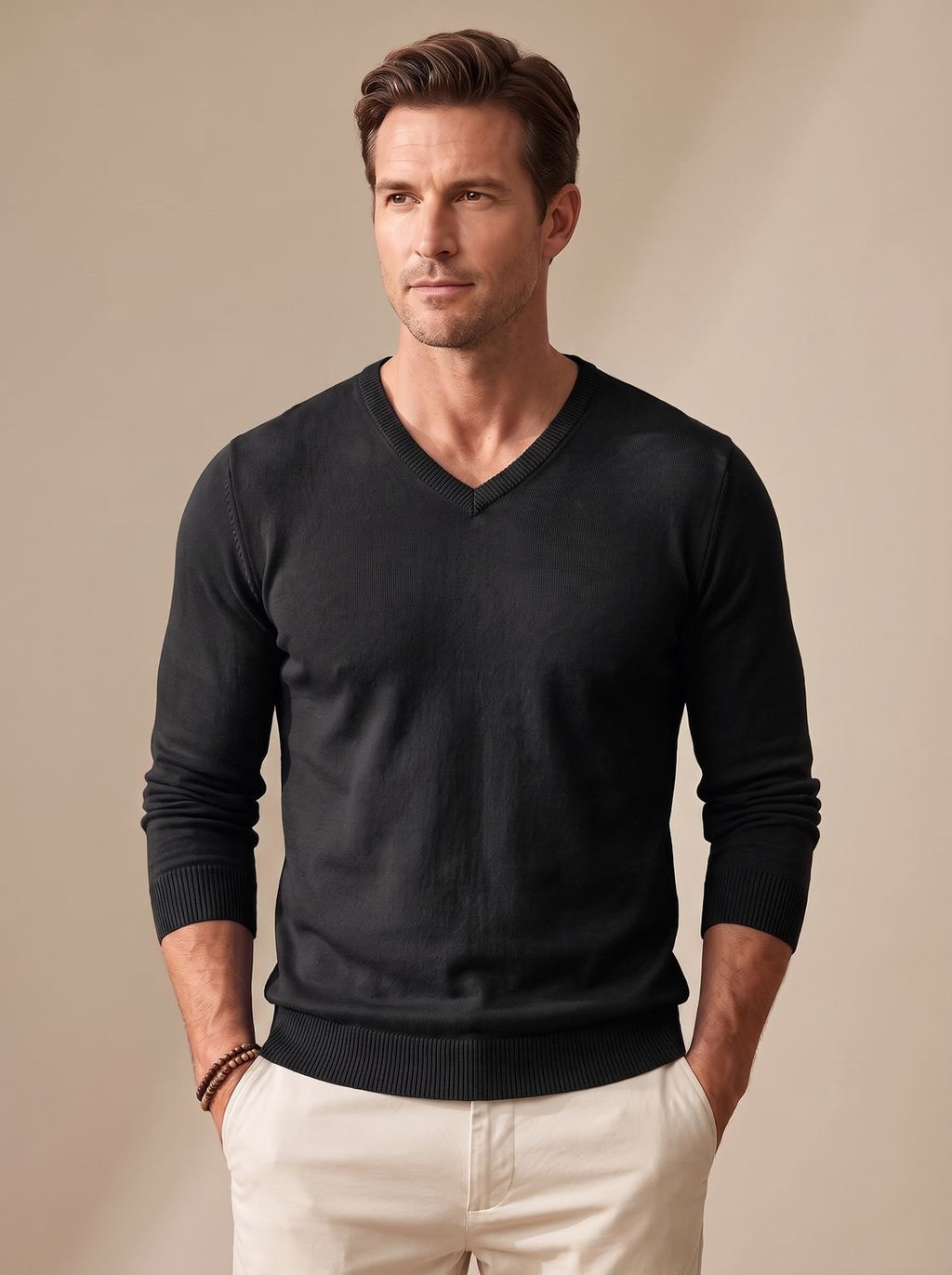 Men's Slim-Fit Stretch Fine-Knit V-Neck Sweater