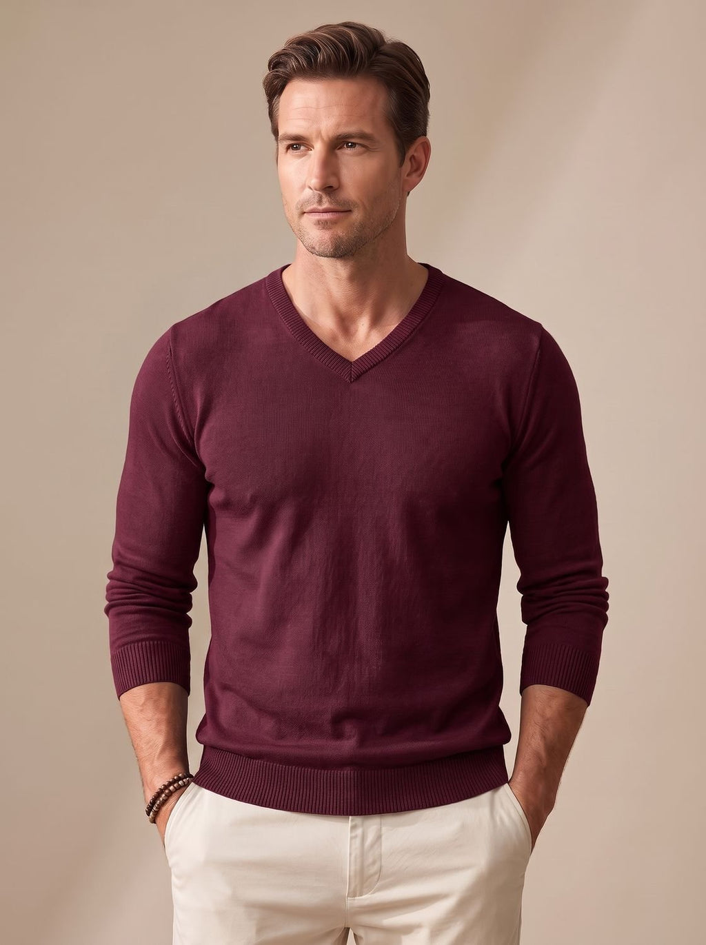 Men's Slim-Fit Stretch Fine-Knit V-Neck Sweater