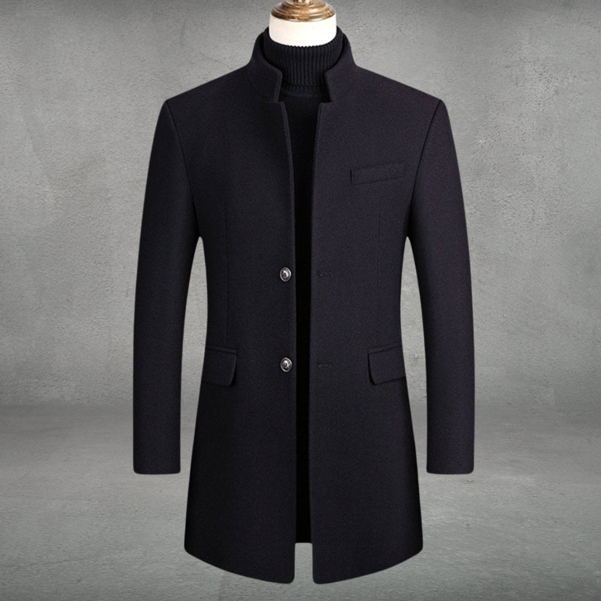 Men's Slim-Fit Wool Blend Overcoat - Navy Blue