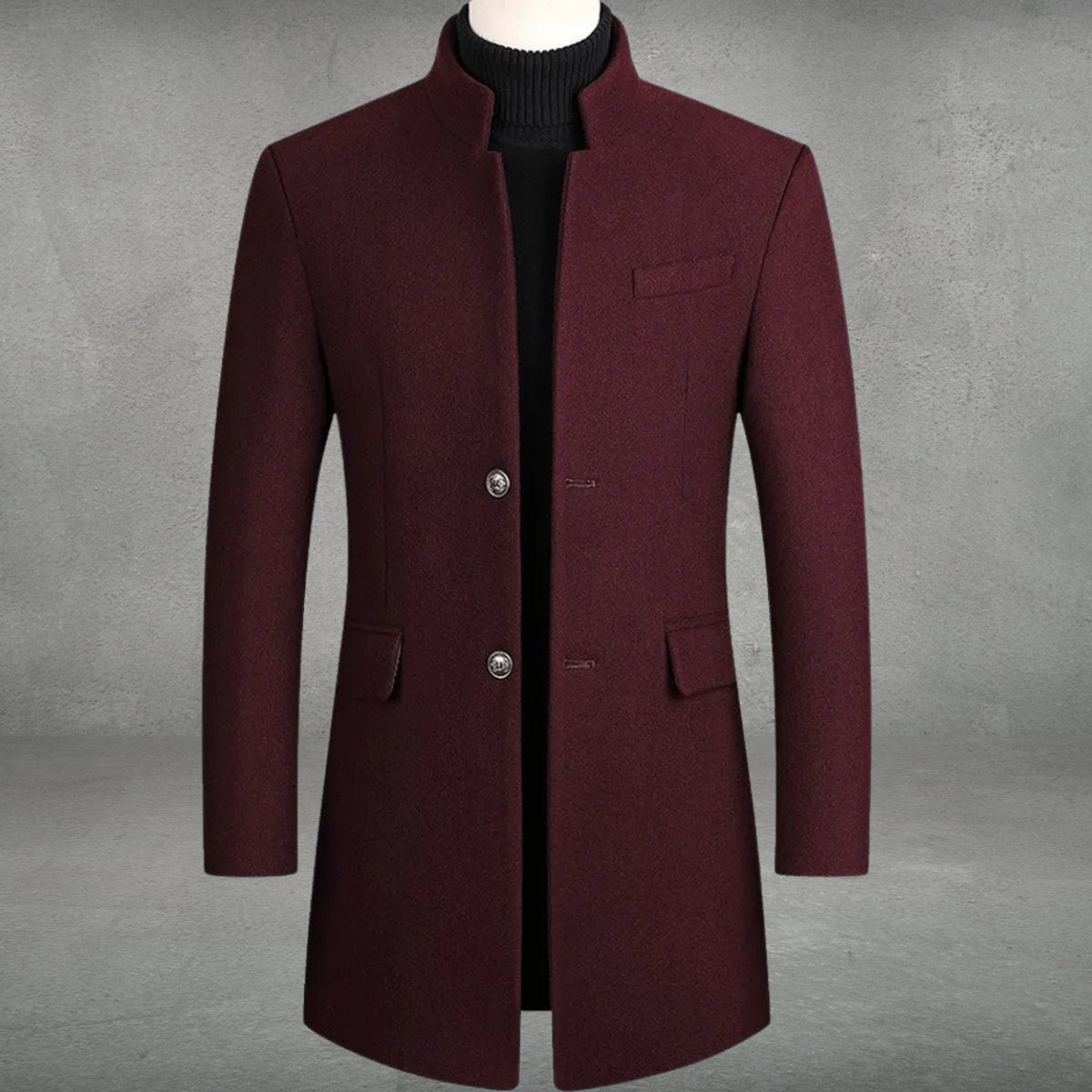 Men's Slim-Fit Wool Blend Overcoat - Burgundy