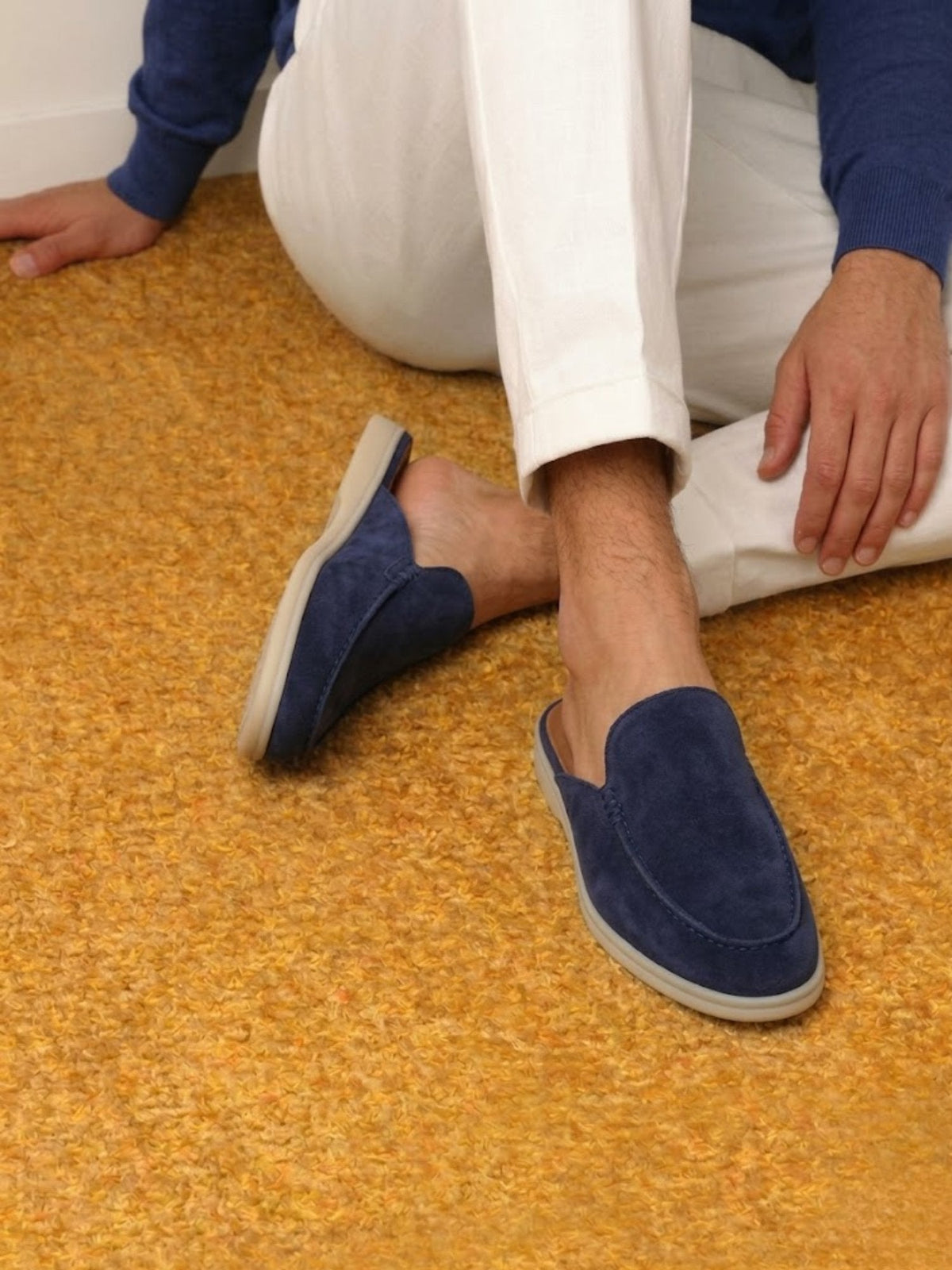 Men's Suede-Look Slip-On Mules with Open Heel - Navy