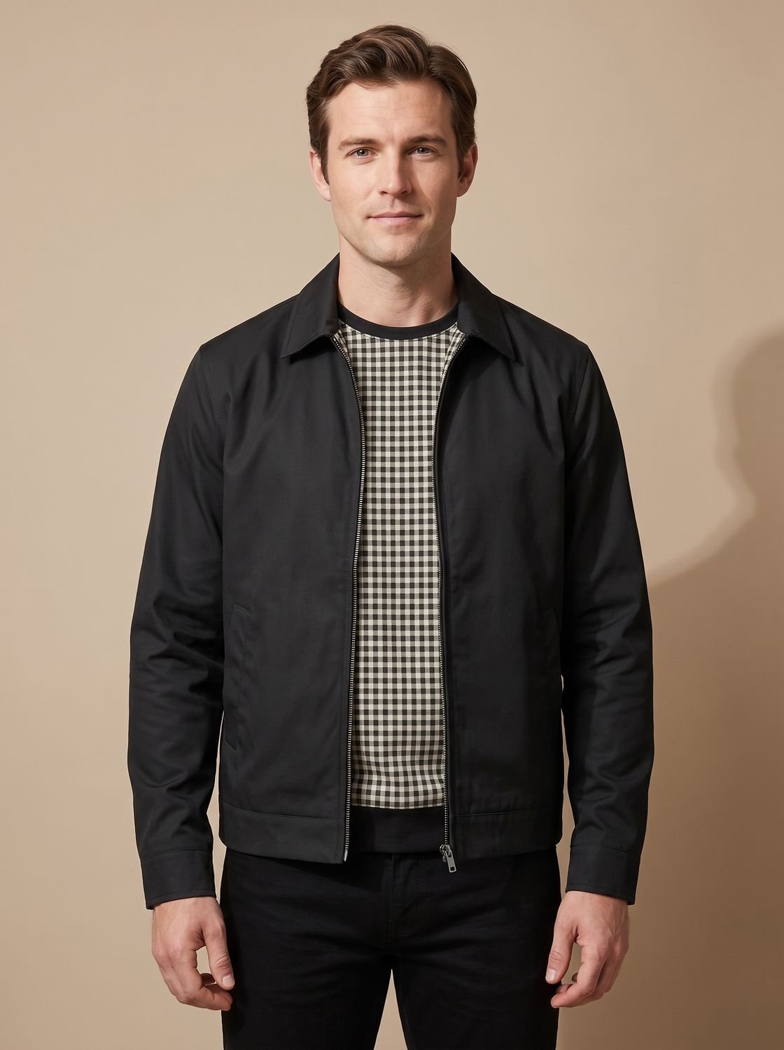 Men's Gingham-Lined Full-Zip Harrington Jacket