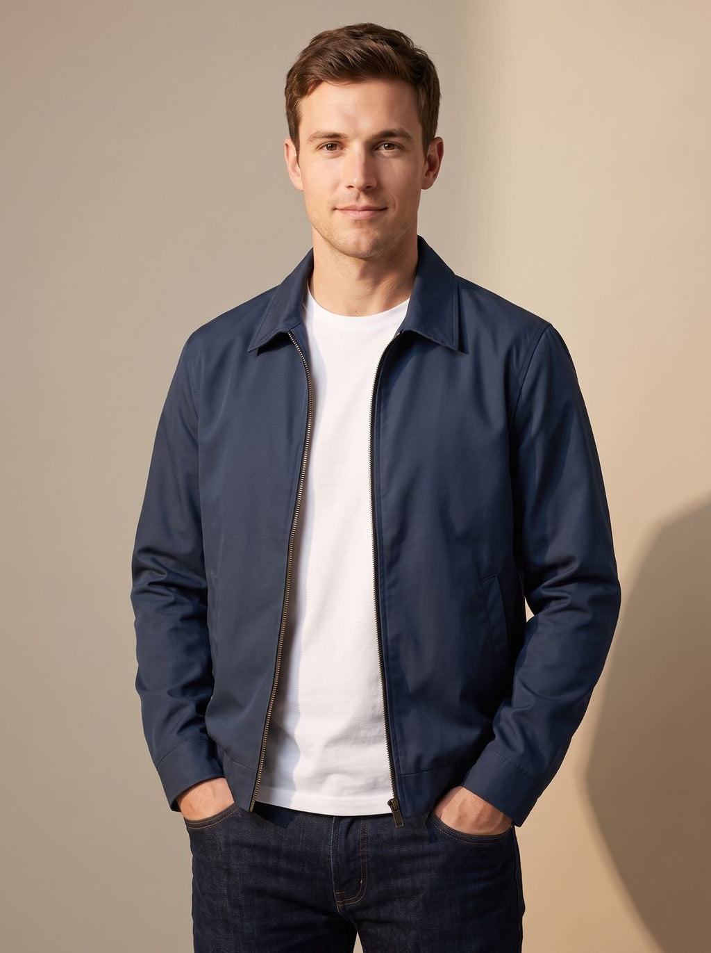 Men's Gingham-Lined Full-Zip Harrington Jacket