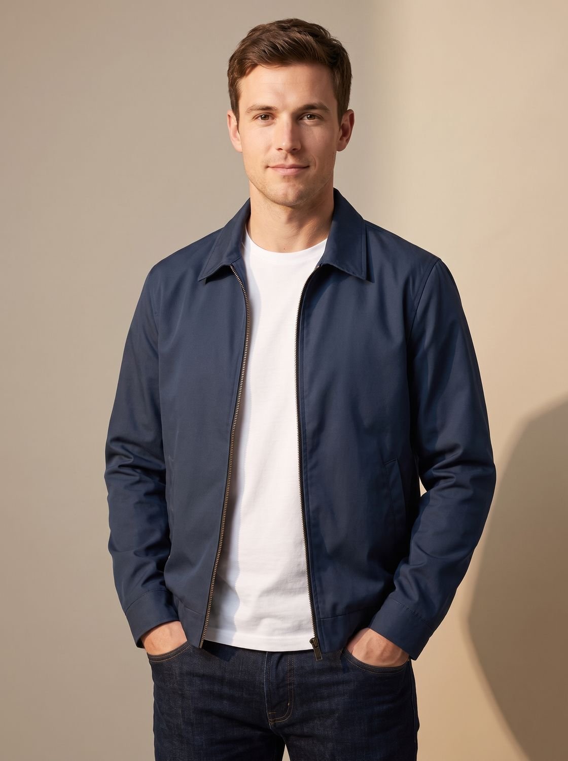Men's Gingham-Lined Full-Zip Harrington Jacket
