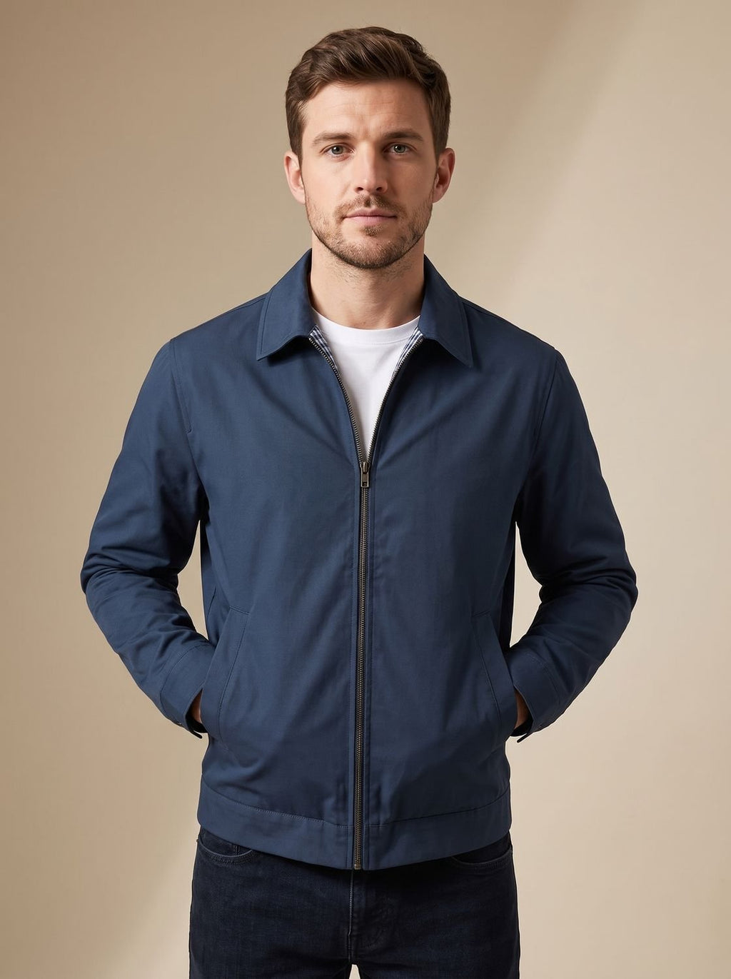 Men's Gingham-Lined Full-Zip Harrington Jacket