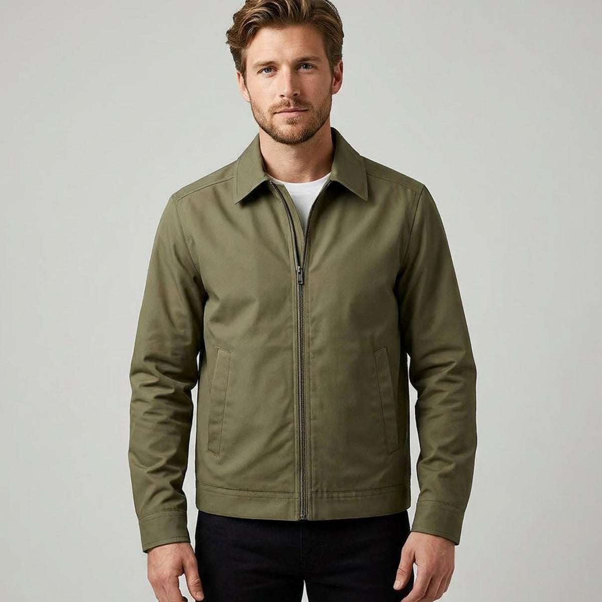 Men's Gingham-Lined Full-Zip Harrington Jacket