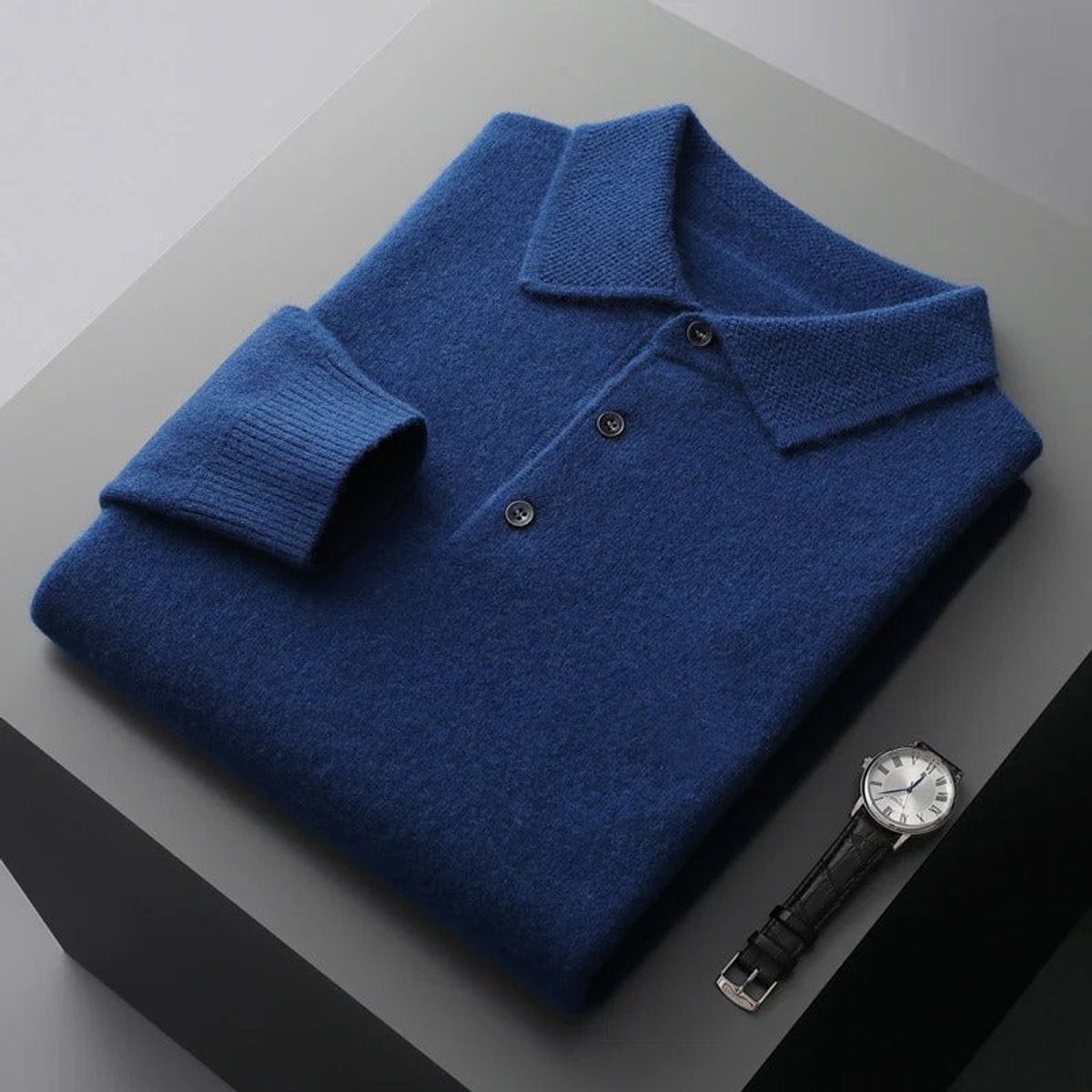 Men's Soft Knit Polo Sweater - Navy Blue