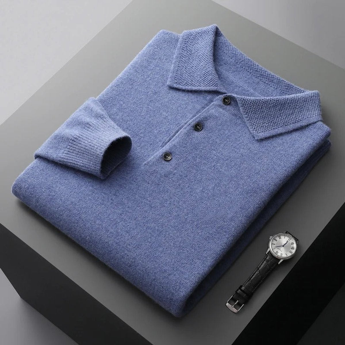 Men's Soft Knit Polo Sweater - Blue