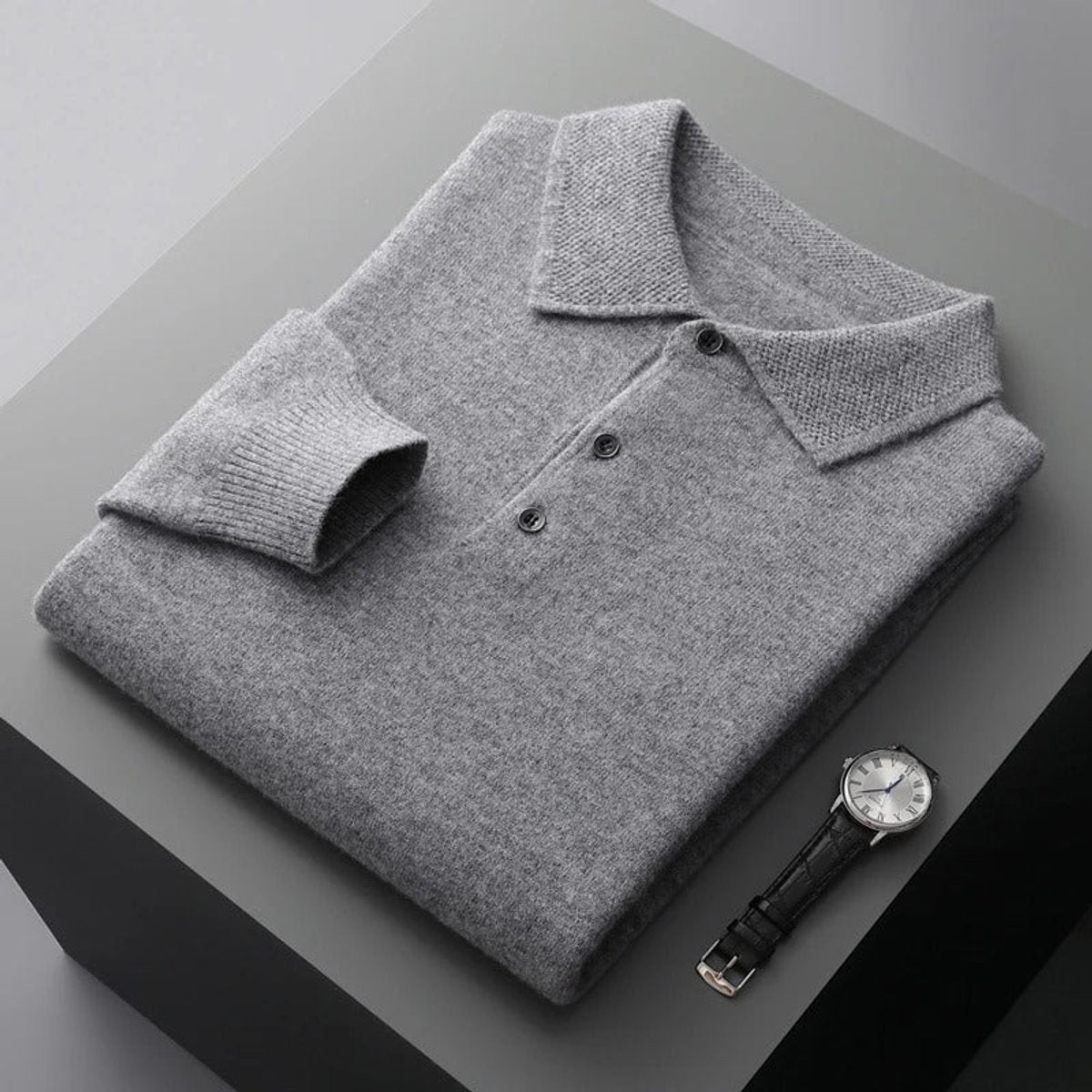 Men's Soft Knit Polo Sweater - Gray