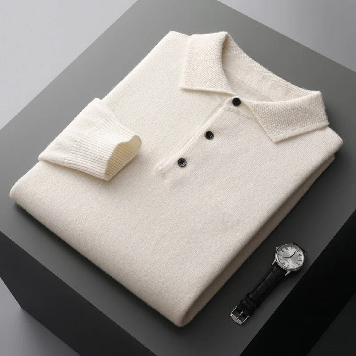 Men's Soft Knit Polo Sweater - White