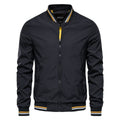 Men's Ribbed-Trim Zip-Up Bomber Jacket - Black