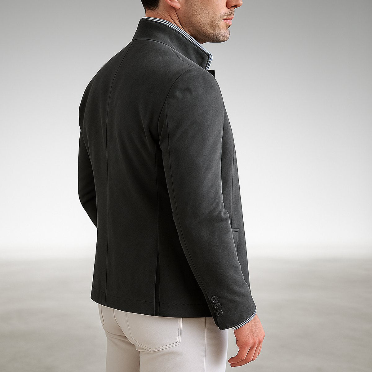 Men's Structured Mandarin Collar Button-Front Jacket