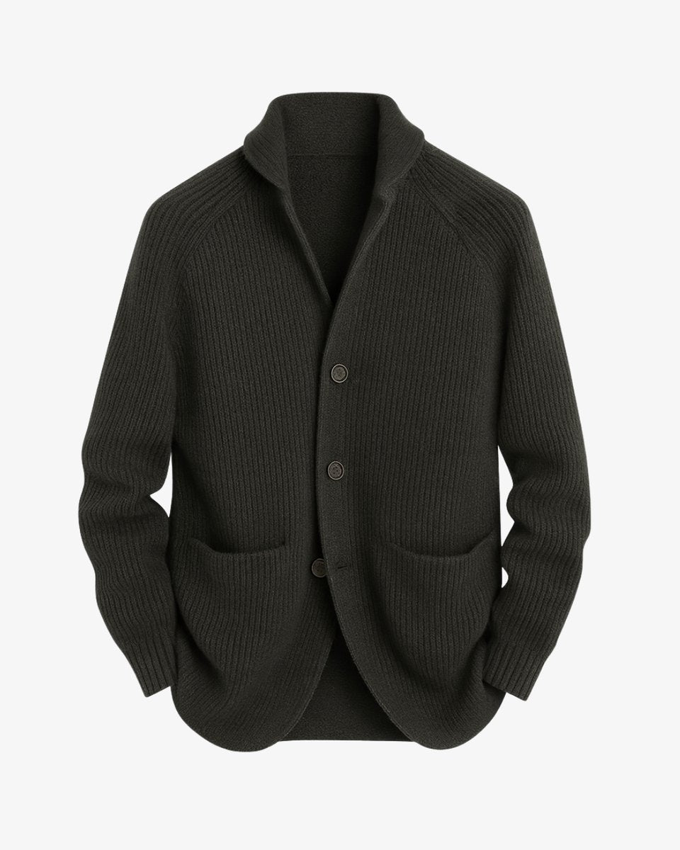 Men's Tailored Ribbed Knit Button-Front Cardigan