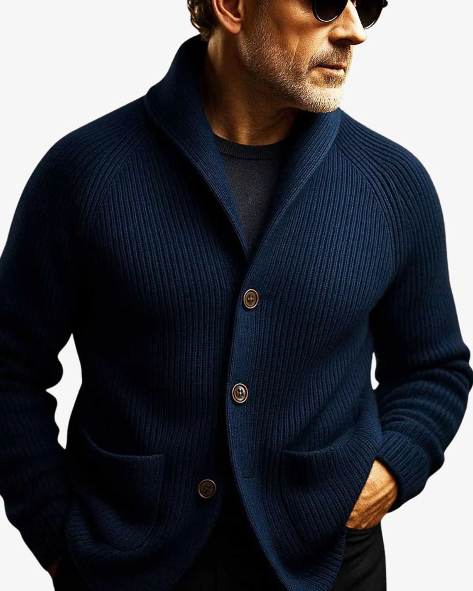 Men's Tailored Ribbed Knit Button-Front Cardigan