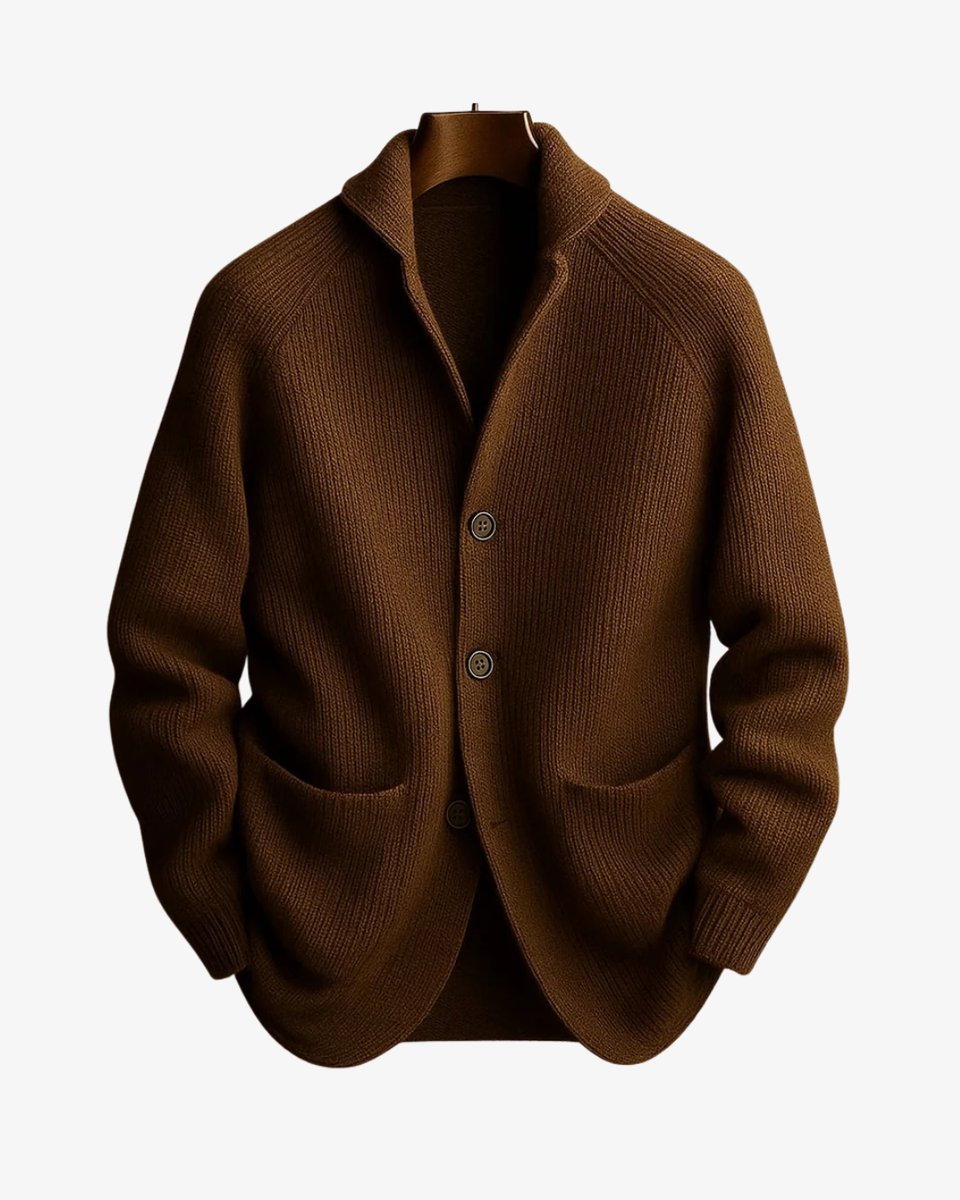 Men's Tailored Ribbed Knit Button-Front Cardigan - Brown