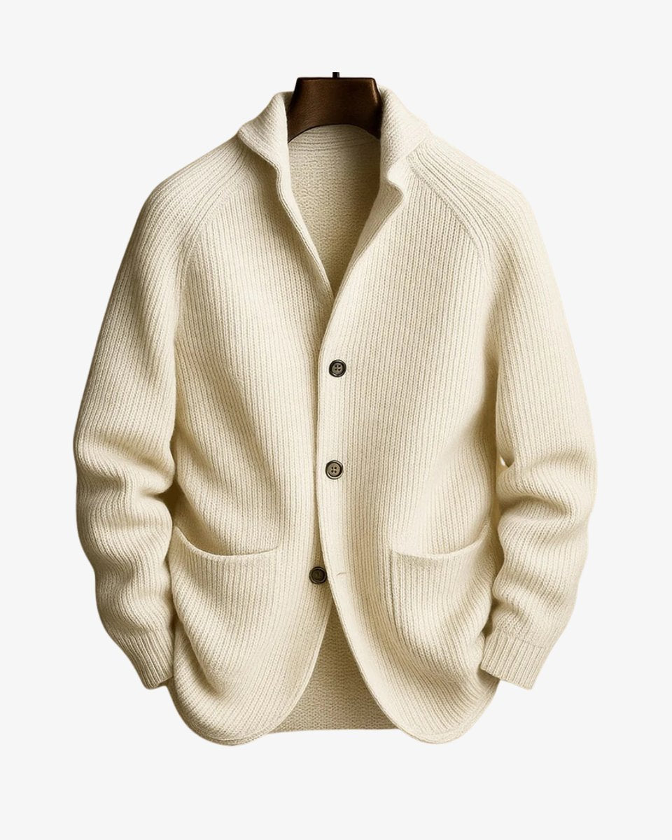 Men's Tailored Ribbed Knit Button-Front Cardigan - White