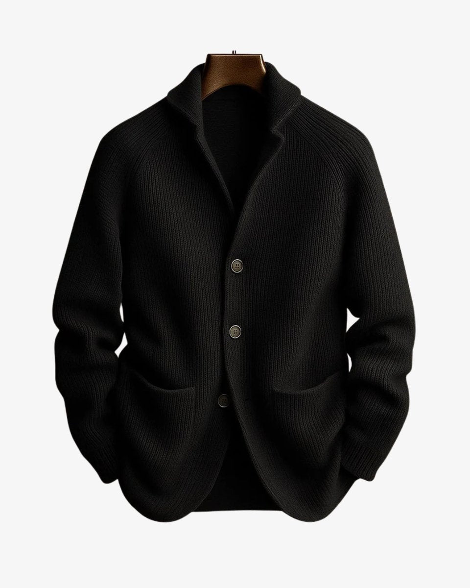 Men's Tailored Ribbed Knit Button-Front Cardigan - Black
