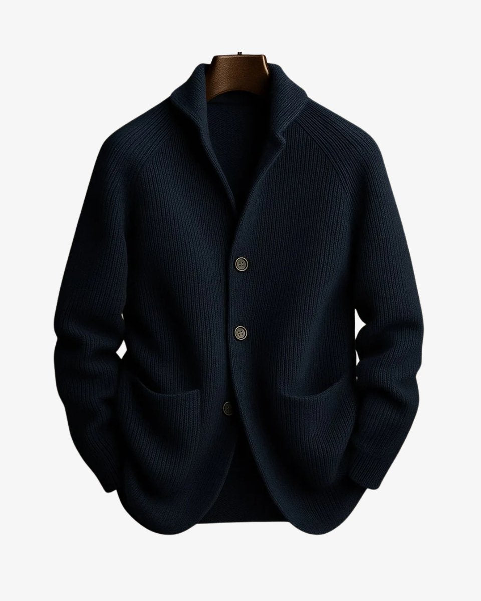 Men's Tailored Ribbed Knit Button-Front Cardigan - Navy