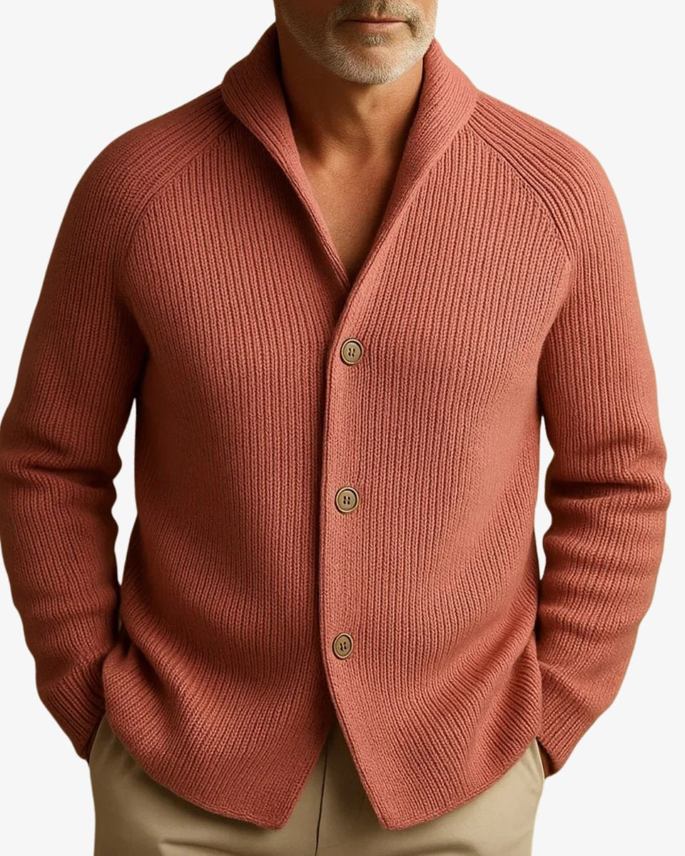 Men's Tailored Ribbed Knit Button-Front Cardigan