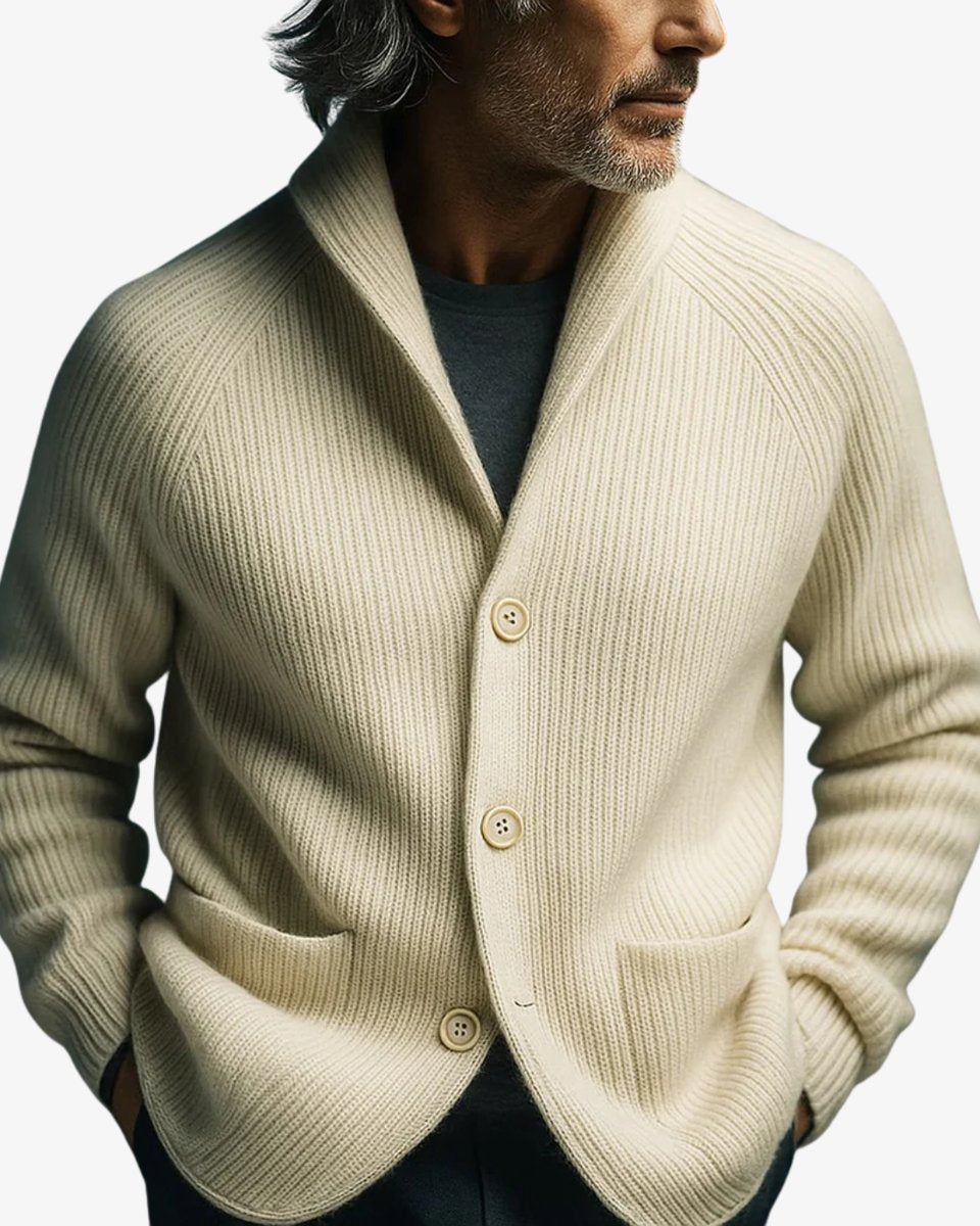 Men's Tailored Ribbed Knit Button-Front Cardigan