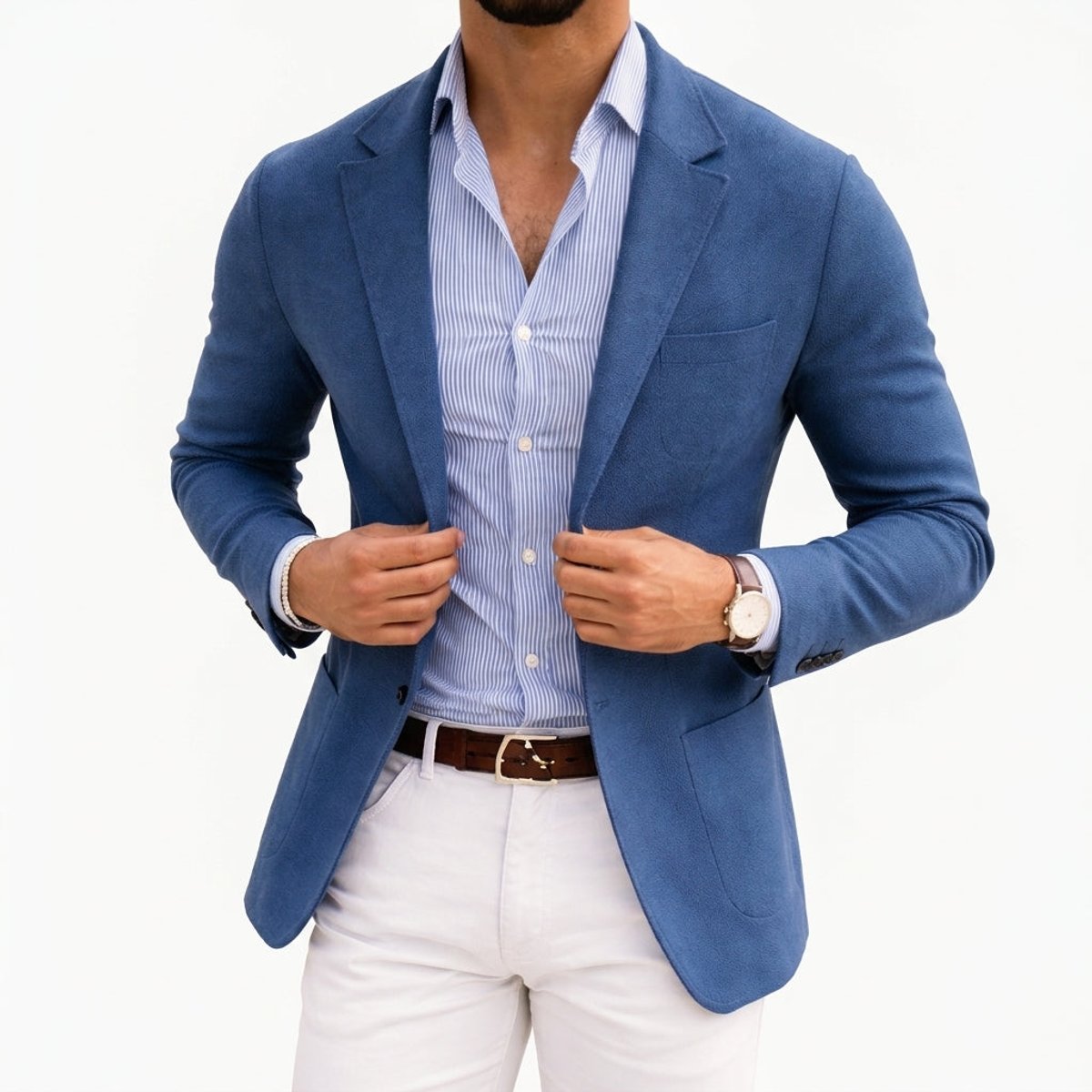 Men's Tailored Knit Notch Lapel Blazer - Blue