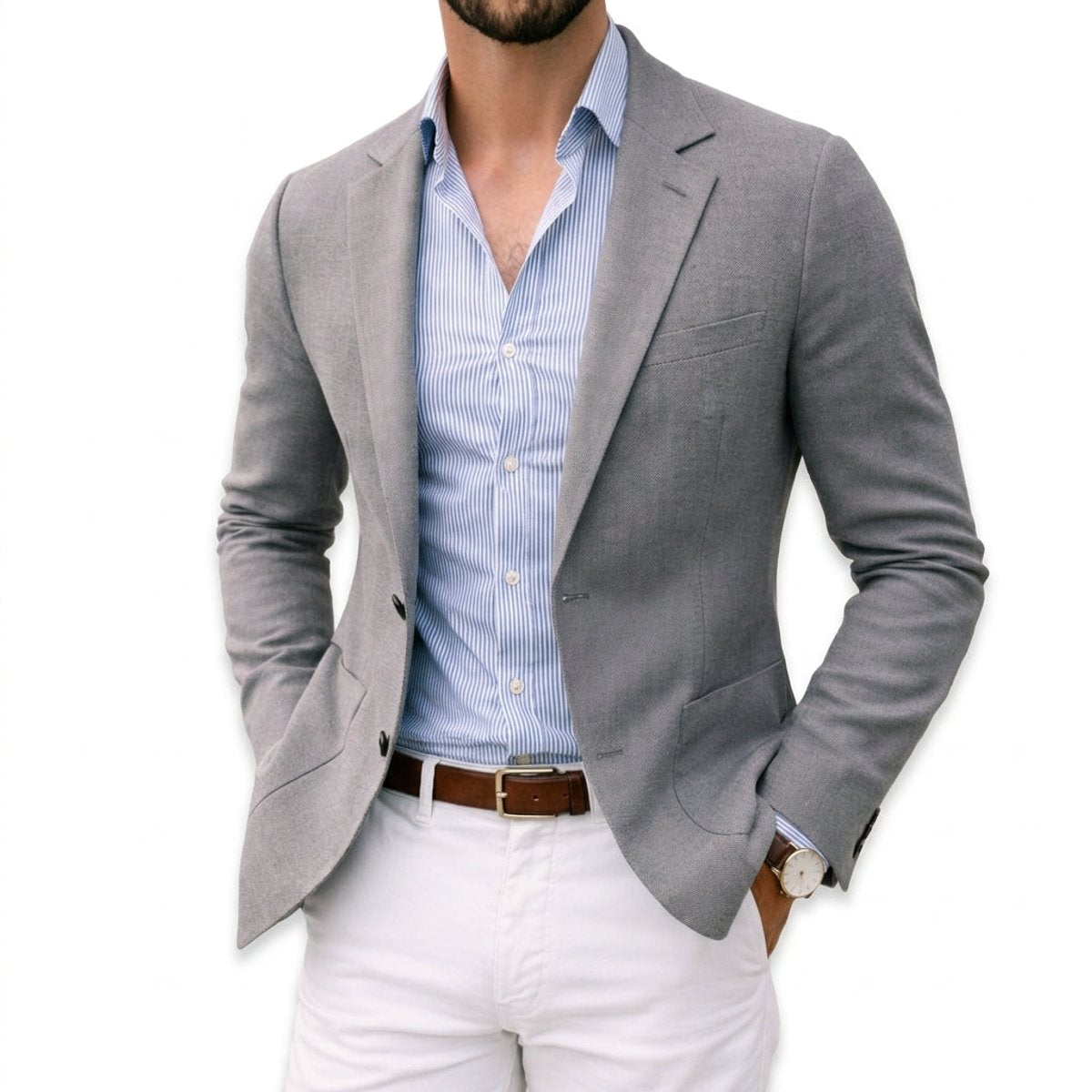 Men's Tailored Knit Notch Lapel Blazer - Silver