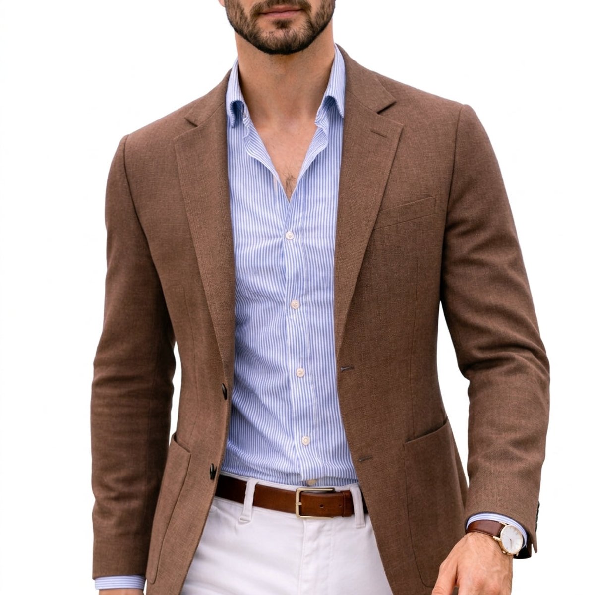 Men's Tailored Knit Notch Lapel Blazer - Brown
