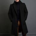 Men's Single-Breasted Knee-Length Tailored Overcoat - Black
