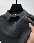 Men's Textured Mesh Button-Up Polo Shirt - Gray