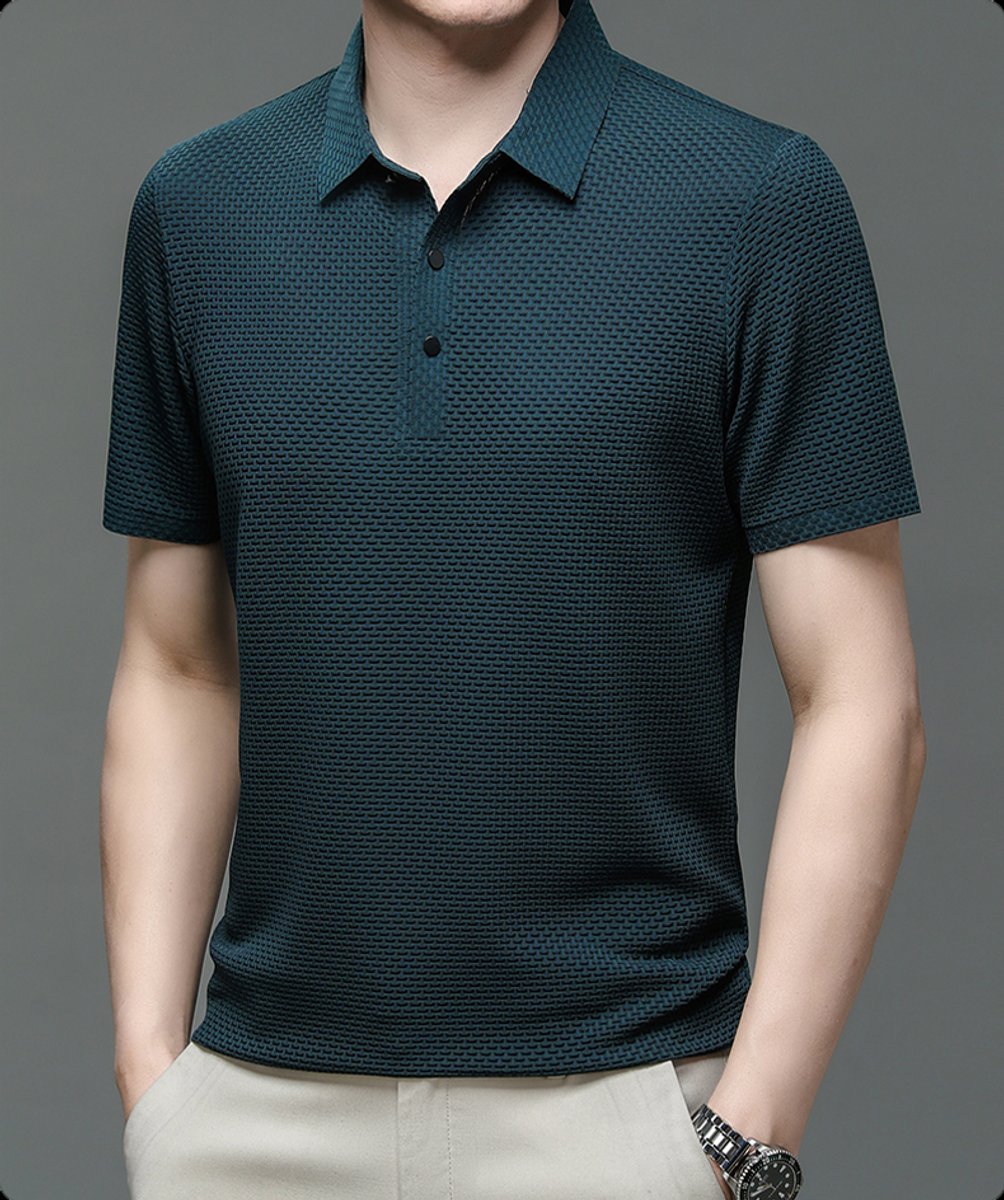 Men's Textured Mesh Button-Up Polo Shirt