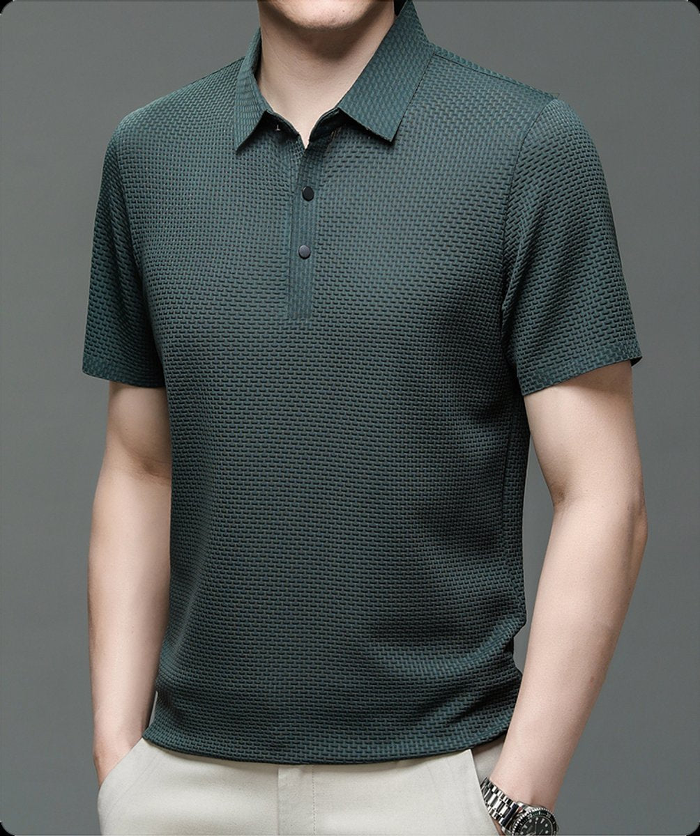 Men's Textured Mesh Button-Up Polo Shirt